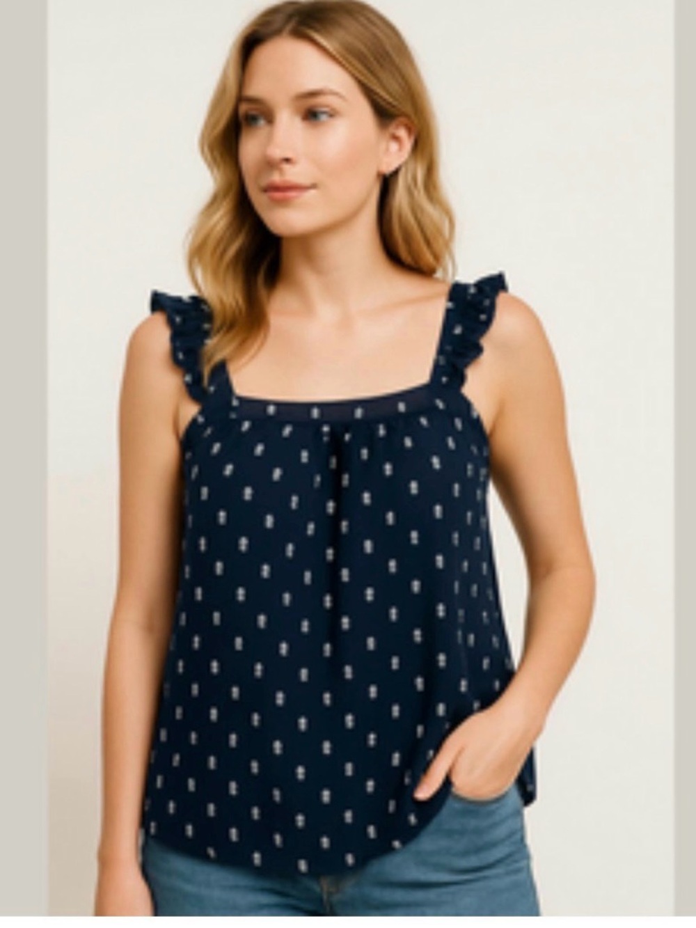 LOFT Ruffle-Shoulder Printed Tank
